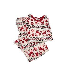 Hannah Andersson Holiday Deer Pajamas Red White Long John Set Size Medium